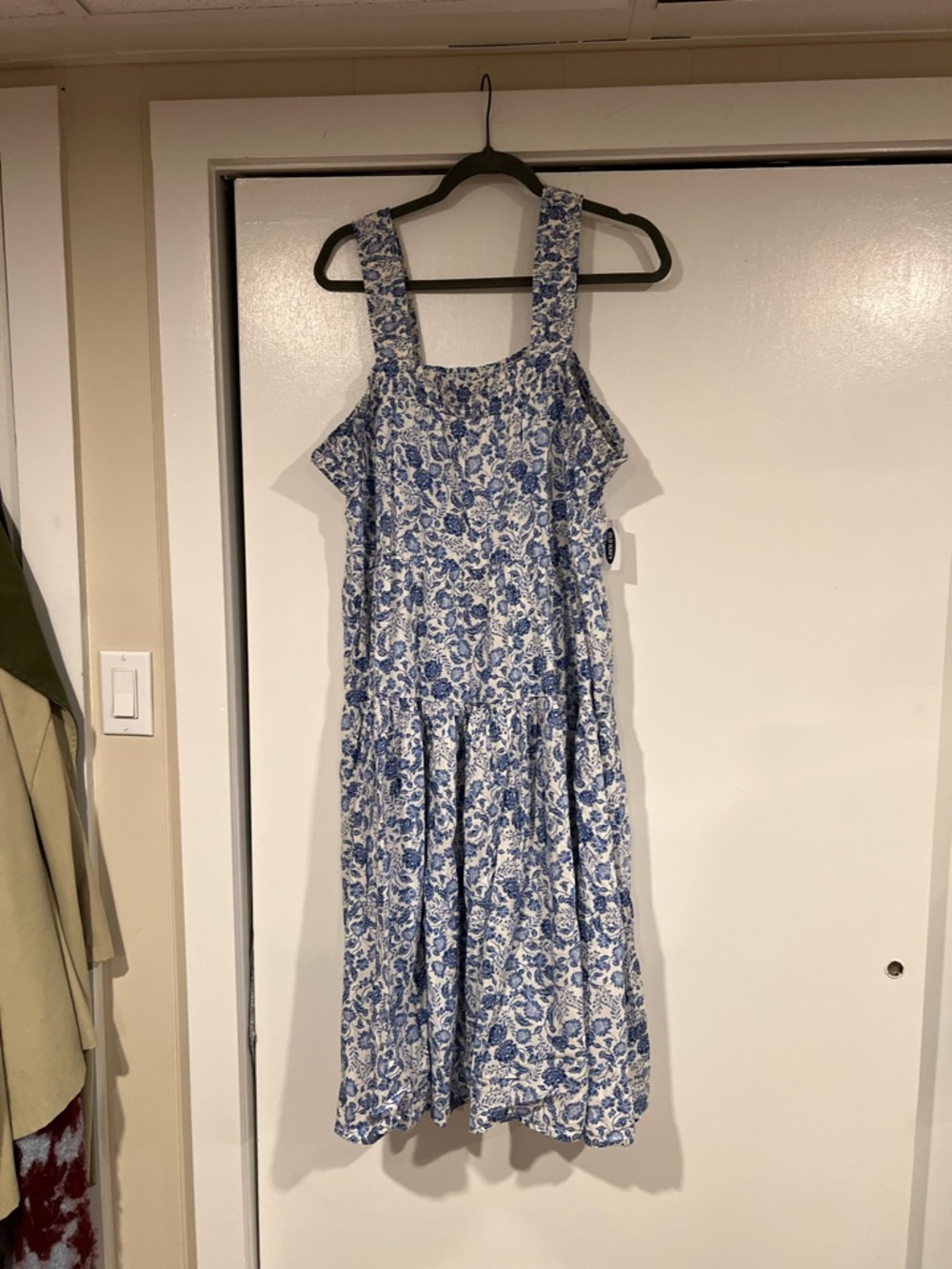 Old Navy Blue and White Floral Square-Neck Midi Dress